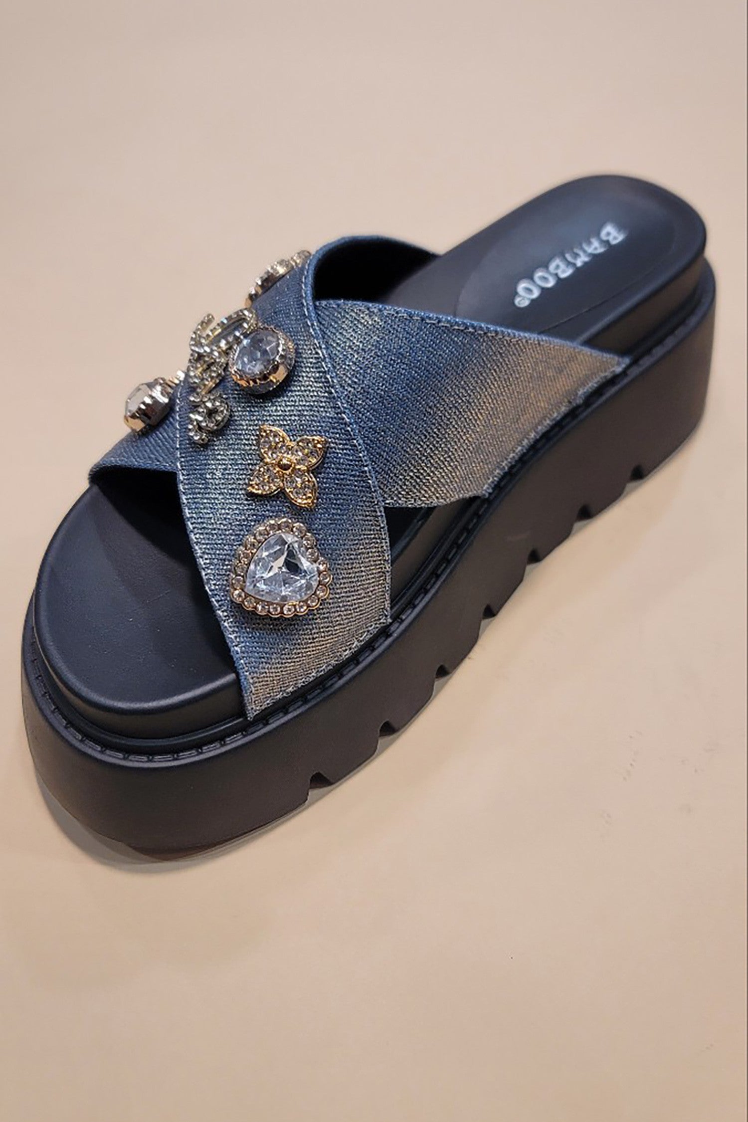 Wynn - Denim Platform Slides with Love Charm