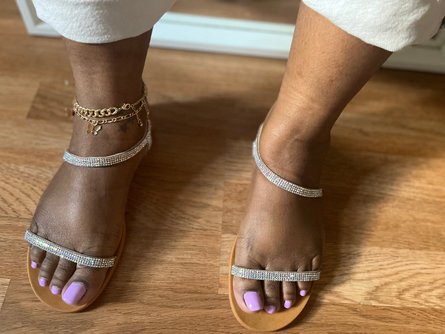 Crystal - Nude Studded Sandal with elastic ankle strap