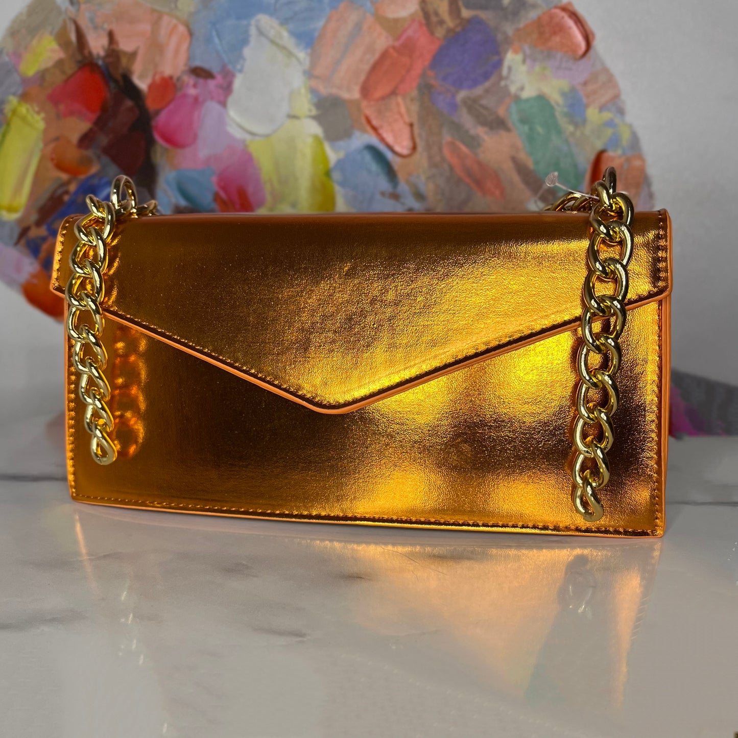 Orange Metallic Shoulder Bag