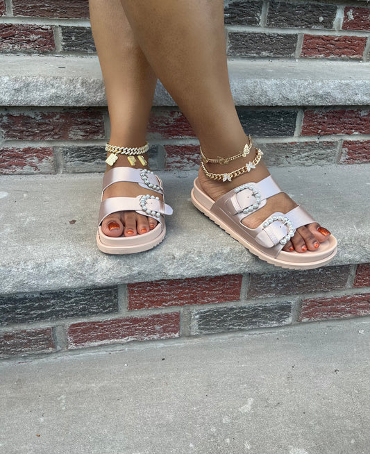 Blake - Double buckle adjustable strap sandals - Nude (Wide Feet Friendly)