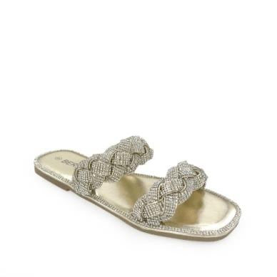 Madelyn - Braided Rhinestone Sandal - Gold ( Wide Feet Friendly)