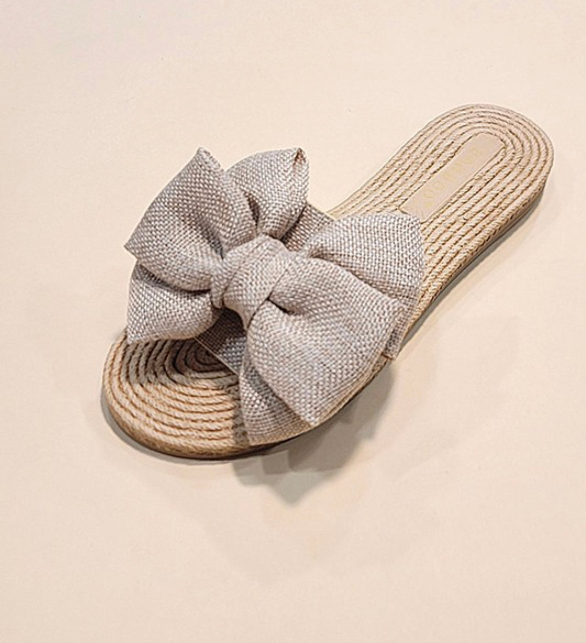 Athena - Beige Linen Bow Slide Sandal