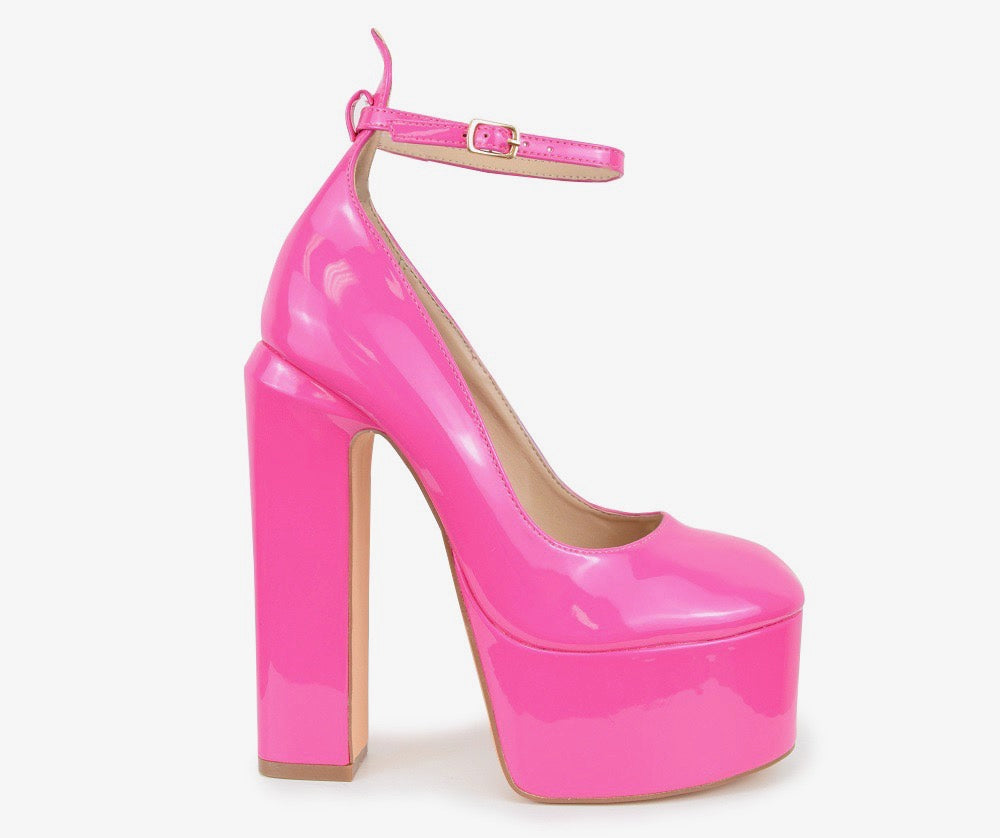 Isabella- Pink Platform Pump with Ankle Strap