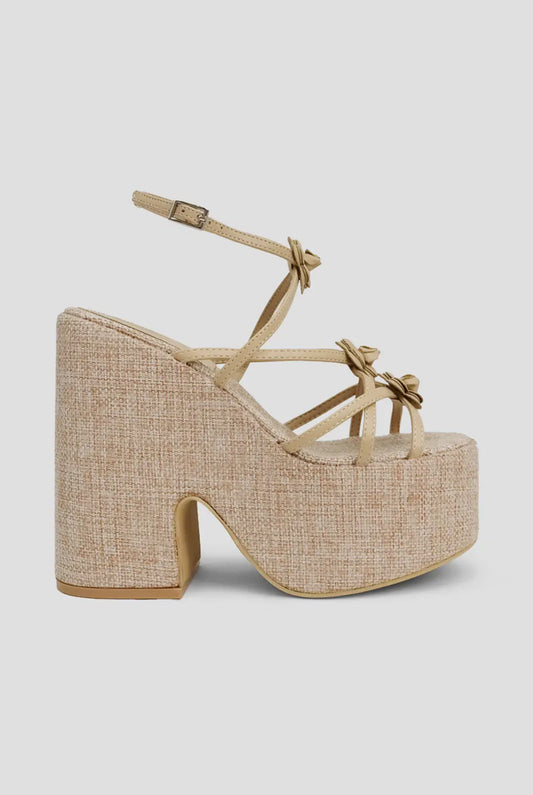 Jolene - Raffia Wedge Heel with Flower Detail and Ankle Strap