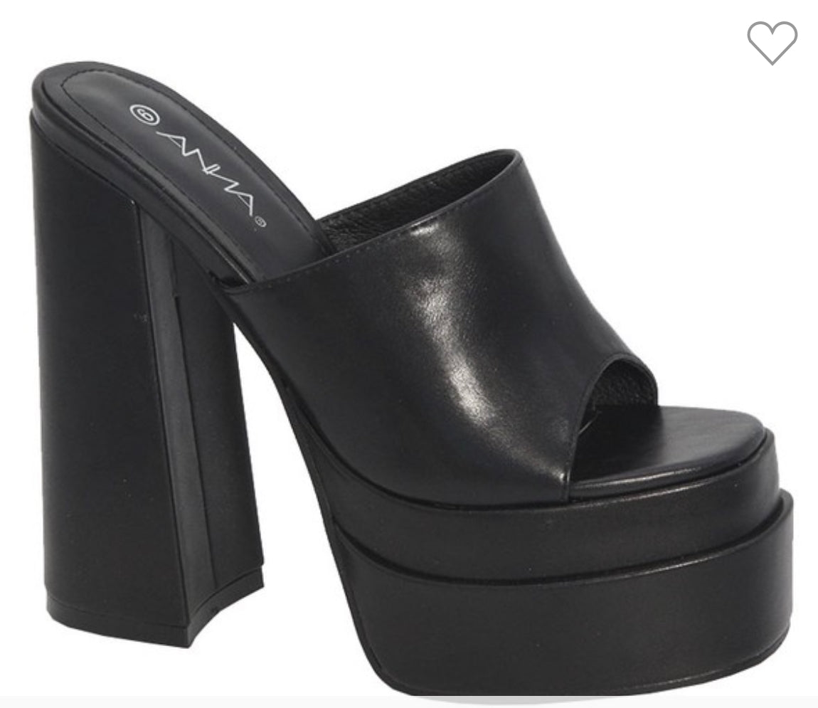 Vera - Black Double Sole Platform Mule