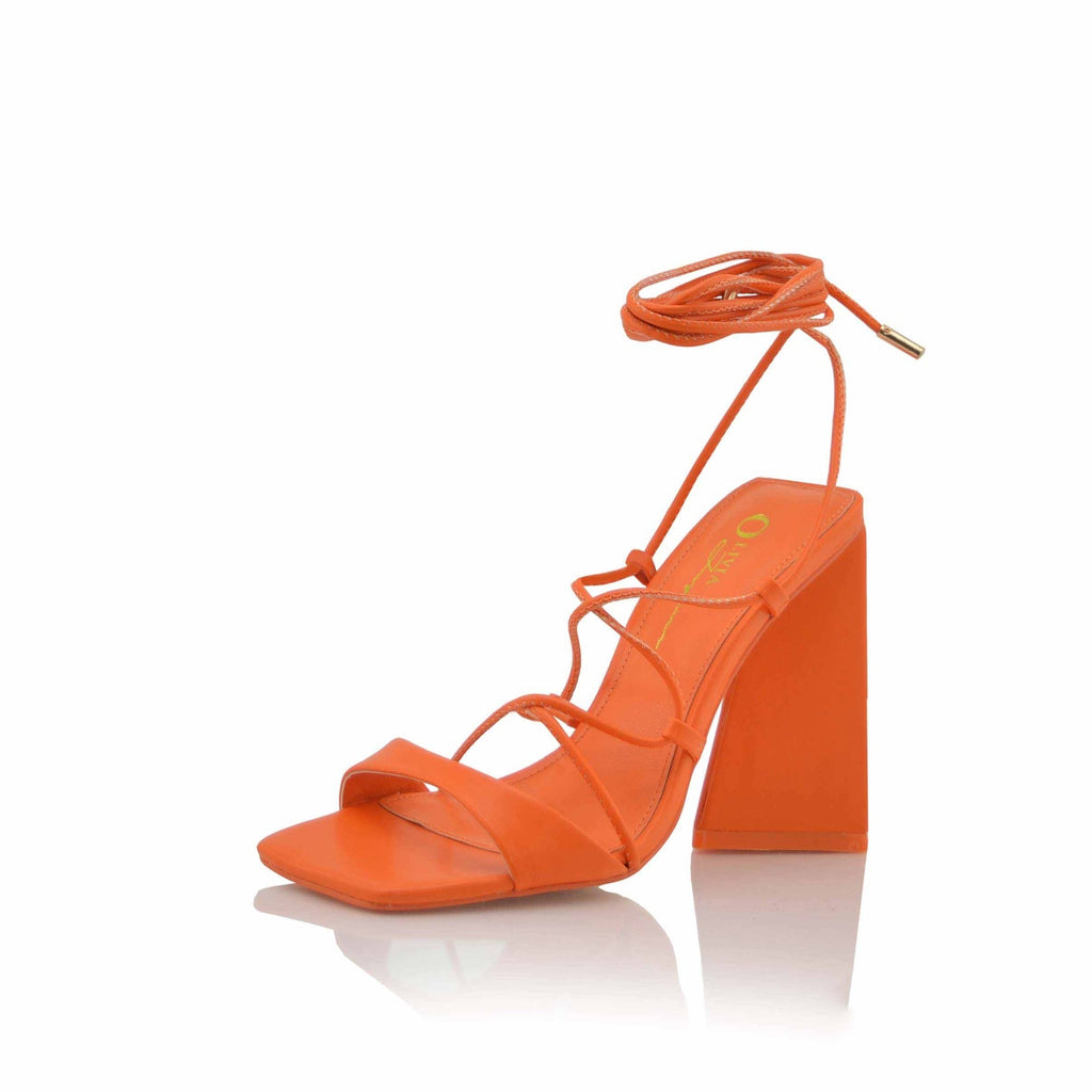 Lina- Orange Chunky Lace Up Heels