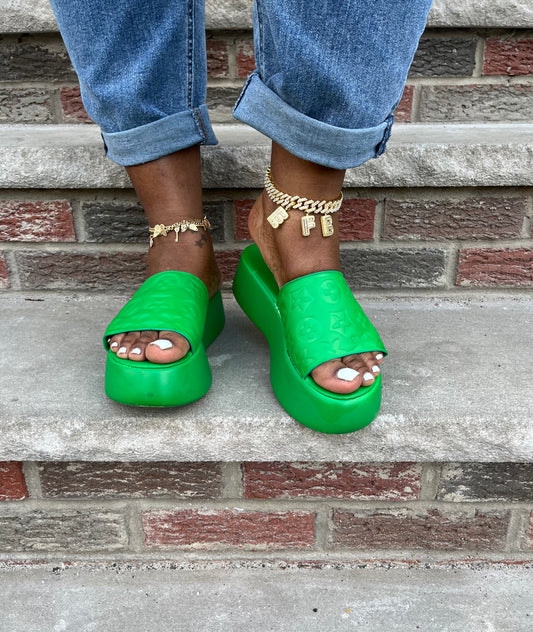 Posh - Green Platform open toe slide sandal