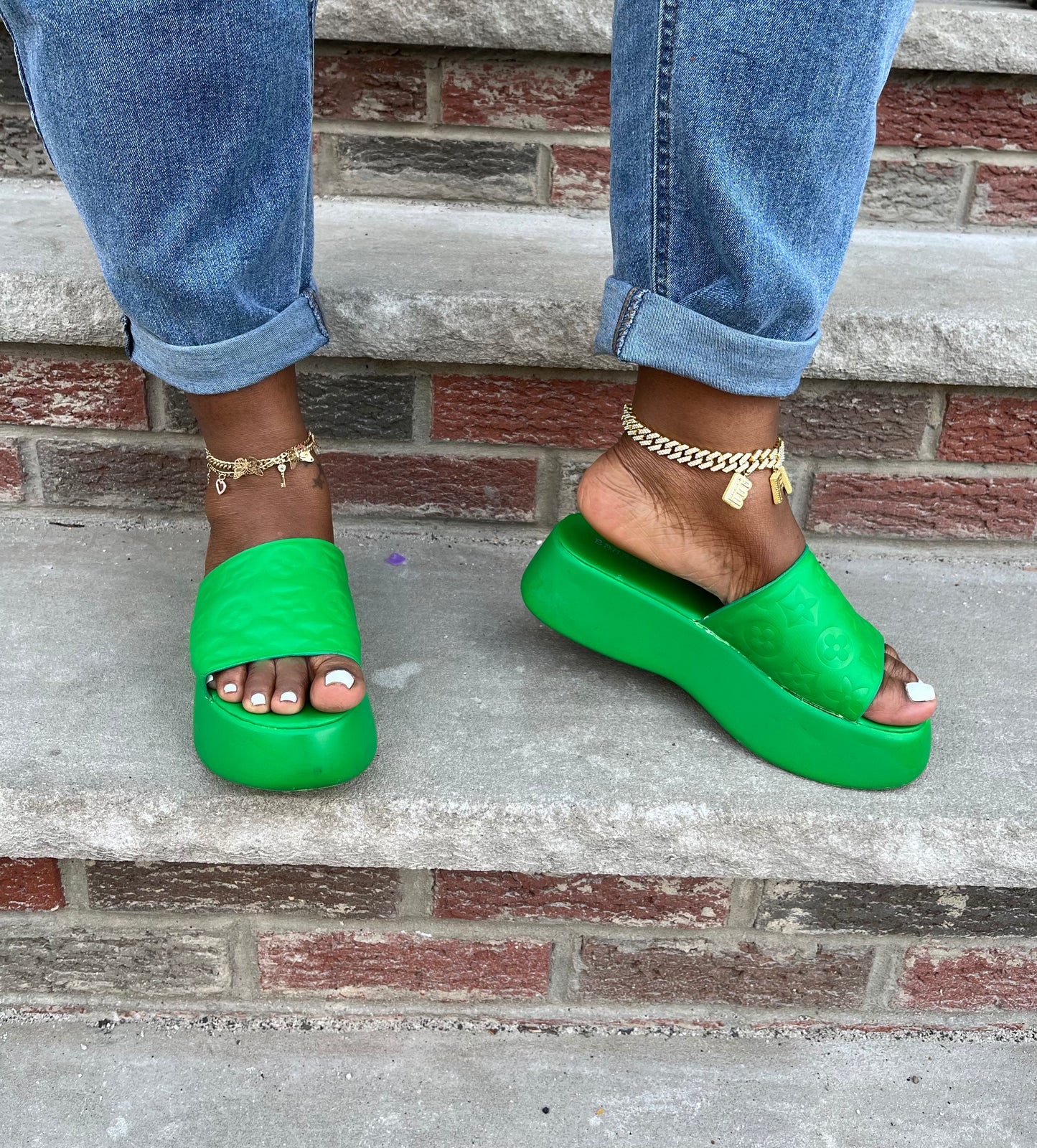 Posh - Green Platform open toe slide sandal